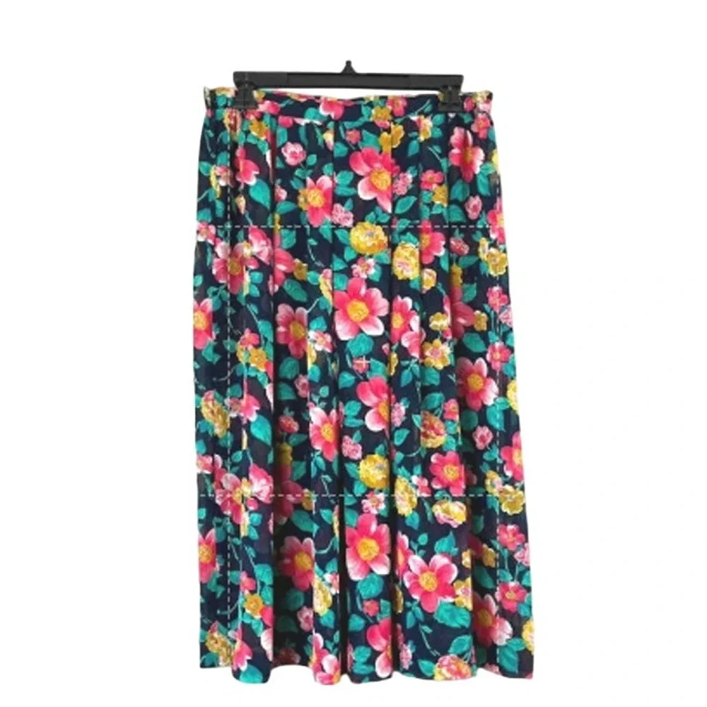 Women's Vintage Leslie Fay Pleated Floral Skirt 10